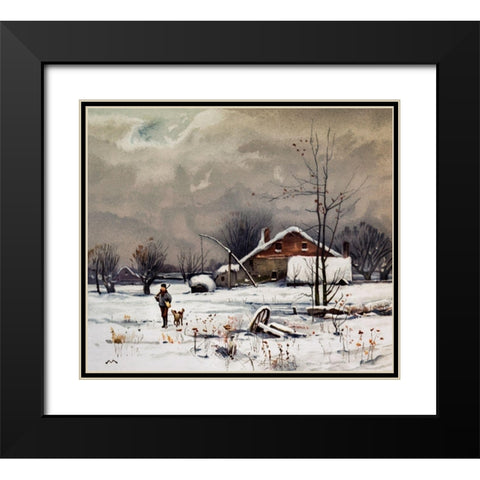 Winter Landscapes Hunter Black Modern Wood Framed Art Print with Double Matting by L. Prang & Co