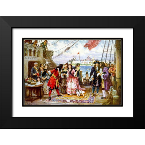 Captain Kidd in New York Harbor Black Modern Wood Framed Art Print with Double Matting by Ferris, Jean Leon Gerome