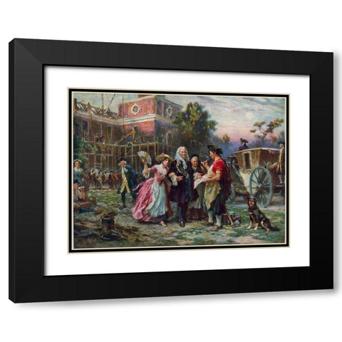Building the Cradle of Liberty Black Modern Wood Framed Art Print with Double Matting by Ferris, Jean Leon Gerome