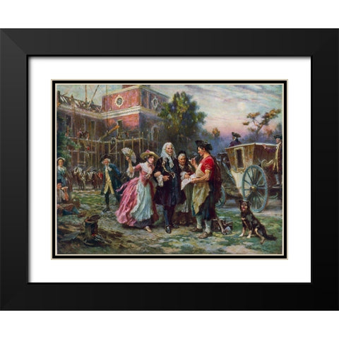 Building the Cradle of Liberty Black Modern Wood Framed Art Print with Double Matting by Ferris, Jean Leon Gerome