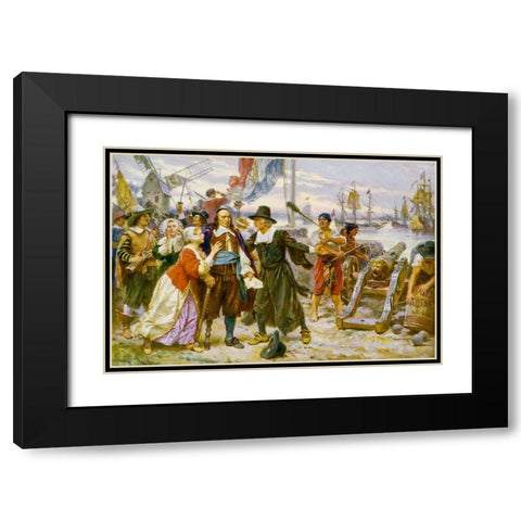 The Fall of New Amsterdam Black Modern Wood Framed Art Print with Double Matting by Ferris, Jean Leon Gerome