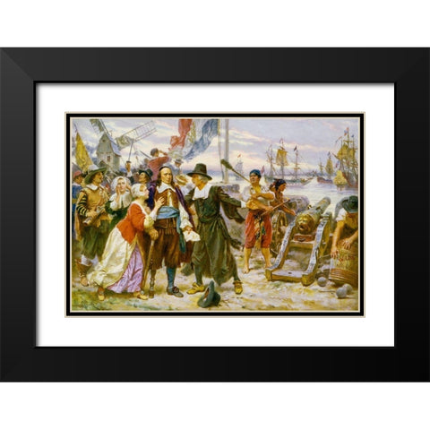 The Fall of New Amsterdam Black Modern Wood Framed Art Print with Double Matting by Ferris, Jean Leon Gerome