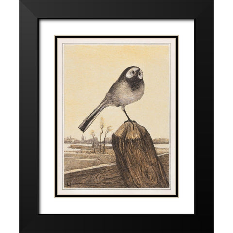 Wagtail on pole Black Modern Wood Framed Art Print with Double Matting by Hoytema, Theo van