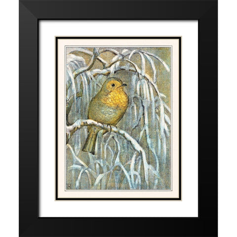 Robin on snowy tree branch Black Modern Wood Framed Art Print with Double Matting by Hoytema, Theo van