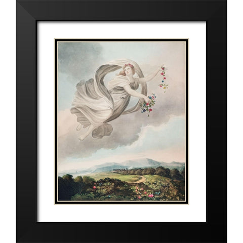 Flora Dispensing Her Favours on the Earth from The Temple of Flora Black Modern Wood Framed Art Print with Double Matting by Thornton, Robert John