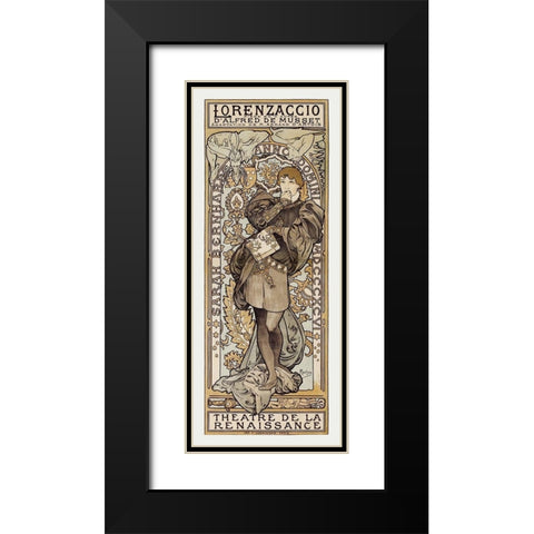 Theatre de La Renaissance Black Modern Wood Framed Art Print with Double Matting by Mucha, Alphonse