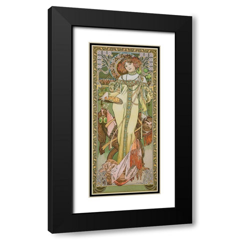 Autumn Black Modern Wood Framed Art Print with Double Matting by Mucha, Alphonse