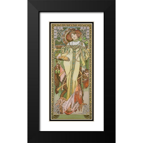 Autumn Black Modern Wood Framed Art Print with Double Matting by Mucha, Alphonse