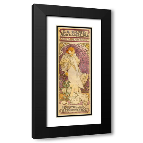 La Dame aux Camelias - Sarah Bernhardt Black Modern Wood Framed Art Print with Double Matting by Mucha, Alphonse