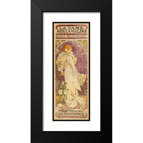 La Dame aux Camelias - Sarah Bernhardt Black Modern Wood Framed Art Print with Double Matting by Mucha, Alphonse
