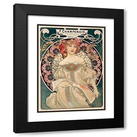 Champenois Imprimeur Black Modern Wood Framed Art Print with Double Matting by Mucha, Alphonse