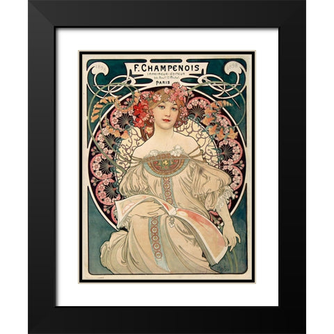 Champenois Imprimeur Black Modern Wood Framed Art Print with Double Matting by Mucha, Alphonse