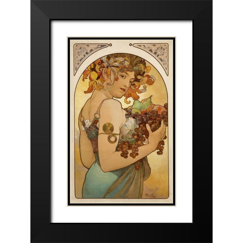 Fruit Black Modern Wood Framed Art Print with Double Matting by Mucha, Alphonse