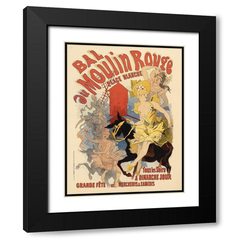 Bal au Moulin Rouge Black Modern Wood Framed Art Print with Double Matting by Cheret, Jules