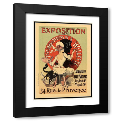 Exposition Willette Black Modern Wood Framed Art Print with Double Matting by Cheret, Jules