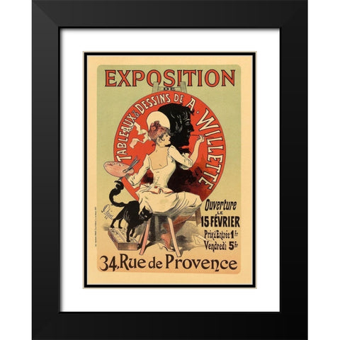 Exposition Willette Black Modern Wood Framed Art Print with Double Matting by Cheret, Jules