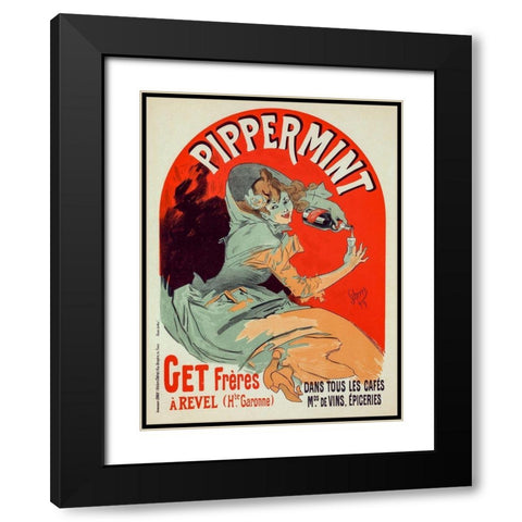 Pippermint Black Modern Wood Framed Art Print with Double Matting by Cheret, Jules