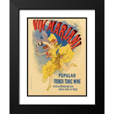 Vin Mariani Black Modern Wood Framed Art Print with Double Matting by Cheret, Jules