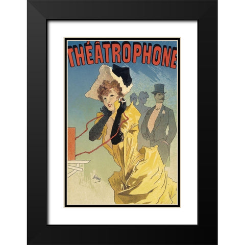 Theatrophone Black Modern Wood Framed Art Print with Double Matting by Cheret, Jules