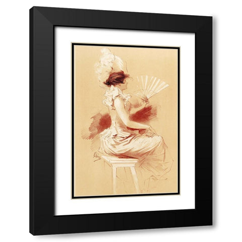 Dessin originel 1895 Lady with Fan Black Modern Wood Framed Art Print with Double Matting by Cheret, Jules