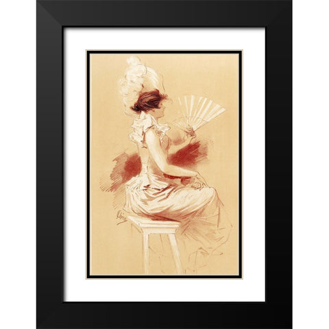 Dessin originel 1895 Lady with Fan Black Modern Wood Framed Art Print with Double Matting by Cheret, Jules