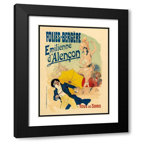 Folies Bergere Emilienne dAlencon Black Modern Wood Framed Art Print with Double Matting by Cheret, Jules