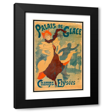 Ice Skating Rink Black Modern Wood Framed Art Print with Double Matting by Cheret, Jules