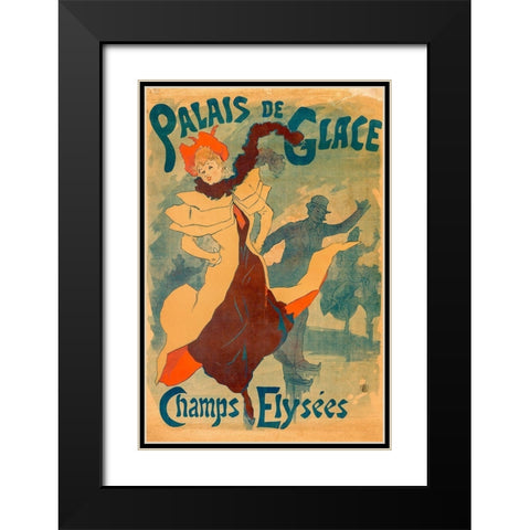 Ice Skating Rink Black Modern Wood Framed Art Print with Double Matting by Cheret, Jules