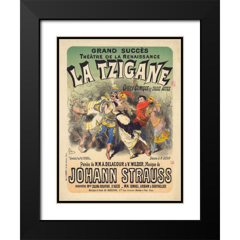 La Tzigane Black Modern Wood Framed Art Print with Double Matting by Cheret, Jules