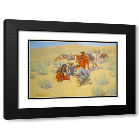 A Map in the Sand Black Modern Wood Framed Art Print with Double Matting by Remington, Frederic