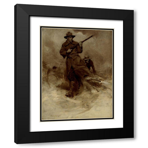 Spanish-American War Soldiers in Action Black Modern Wood Framed Art Print with Double Matting by Remington, Frederic