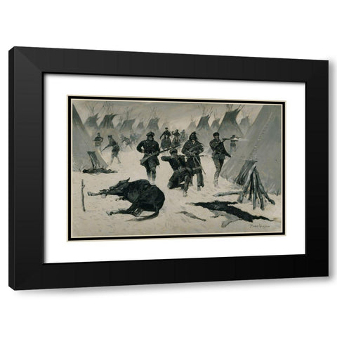 The Defeat of Crazy Horse Black Modern Wood Framed Art Print with Double Matting by Remington, Frederic