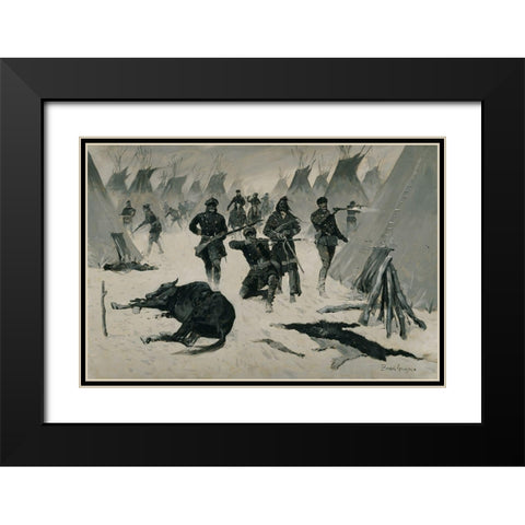 The Defeat of Crazy Horse Black Modern Wood Framed Art Print with Double Matting by Remington, Frederic