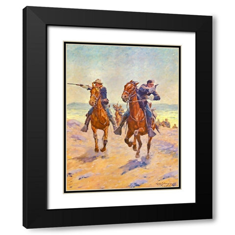 Troopers in Pursuit Black Modern Wood Framed Art Print with Double Matting by Shreyvogel, Charles