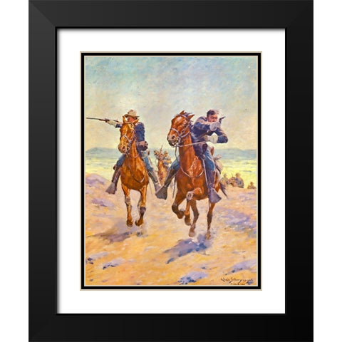Troopers in Pursuit Black Modern Wood Framed Art Print with Double Matting by Shreyvogel, Charles