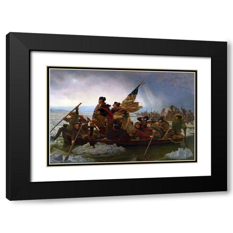 Washington Crossing the Delaware Black Modern Wood Framed Art Print with Double Matting by Leutze, Emanuel