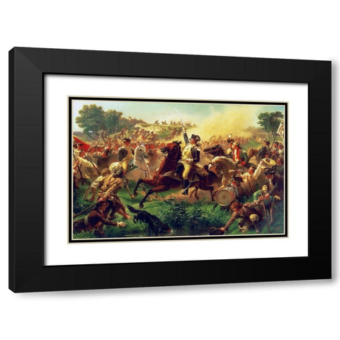 Washington Rallying the Troops at Monmouth Black Modern Wood Framed Art Print with Double Matting by Leutze, Emanuel