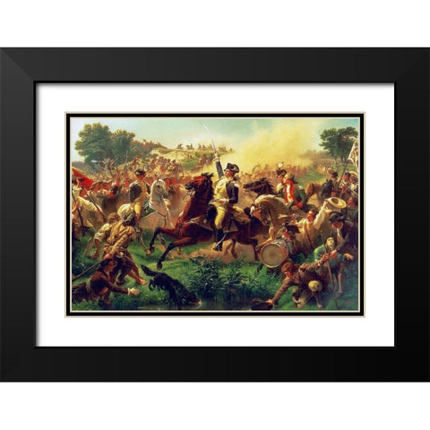 Washington Rallying the Troops at Monmouth Black Modern Wood Framed Art Print with Double Matting by Leutze, Emanuel