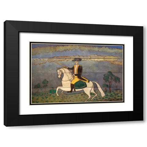 George Washington on a White Charger Black Modern Wood Framed Art Print with Double Matting by American Folk Artist