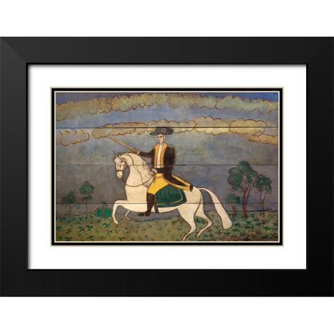 George Washington on a White Charger Black Modern Wood Framed Art Print with Double Matting by American Folk Artist