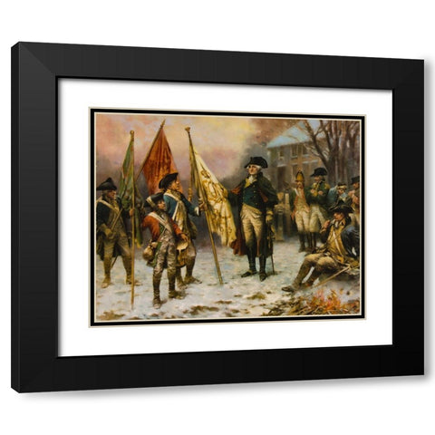 Washington inspecting the captured colors after the battle of Trenton Black Modern Wood Framed Art Print with Double Matting by Moran, Percy