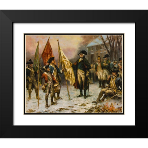 Washington inspecting the captured colors after the battle of Trenton Black Modern Wood Framed Art Print with Double Matting by Moran, Percy