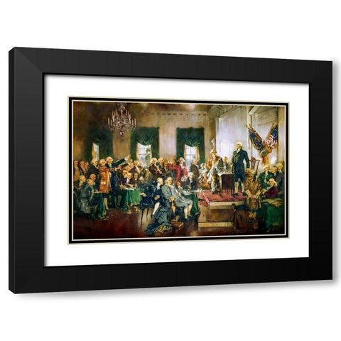 Scene at the Signing of the Constitution of the United States Black Modern Wood Framed Art Print with Double Matting by Christy, Howard Chandler