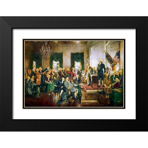 Scene at the Signing of the Constitution of the United States Black Modern Wood Framed Art Print with Double Matting by Christy, Howard Chandler