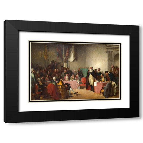 Washington Resigning His Commission 1859 Black Modern Wood Framed Art Print with Double Matting by White, Edwin
