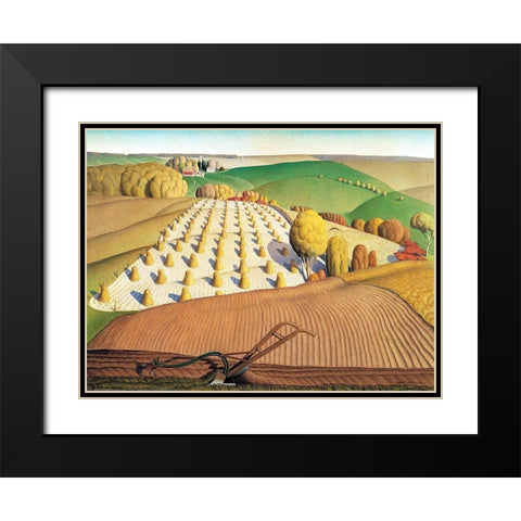 Fall Plowing Black Modern Wood Framed Art Print with Double Matting by Wood, Grant