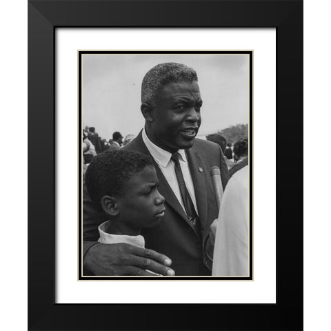 Former National Baseball League player-Jackie Robinson with his son Black Modern Wood Framed Art Print with Double Matting by U.S. Archives
