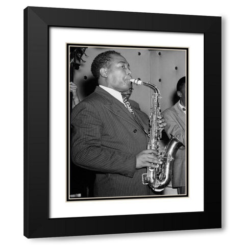 Charlie Parker in the Three Deuces of New York 1947 Black Modern Wood Framed Art Print with Double Matting by Gottlieb, William