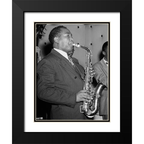 Charlie Parker in the Three Deuces of New York 1947 Black Modern Wood Framed Art Print with Double Matting by Gottlieb, William