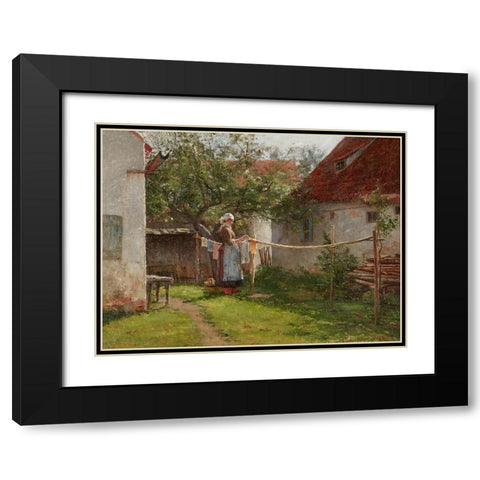 Wash Day-Bavaria Black Modern Wood Framed Art Print with Double Matting by Adams, John Ottis